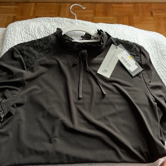 NWT Karl Lagerfeld black top bow, duffel, lace Med - Picture 5 of 13